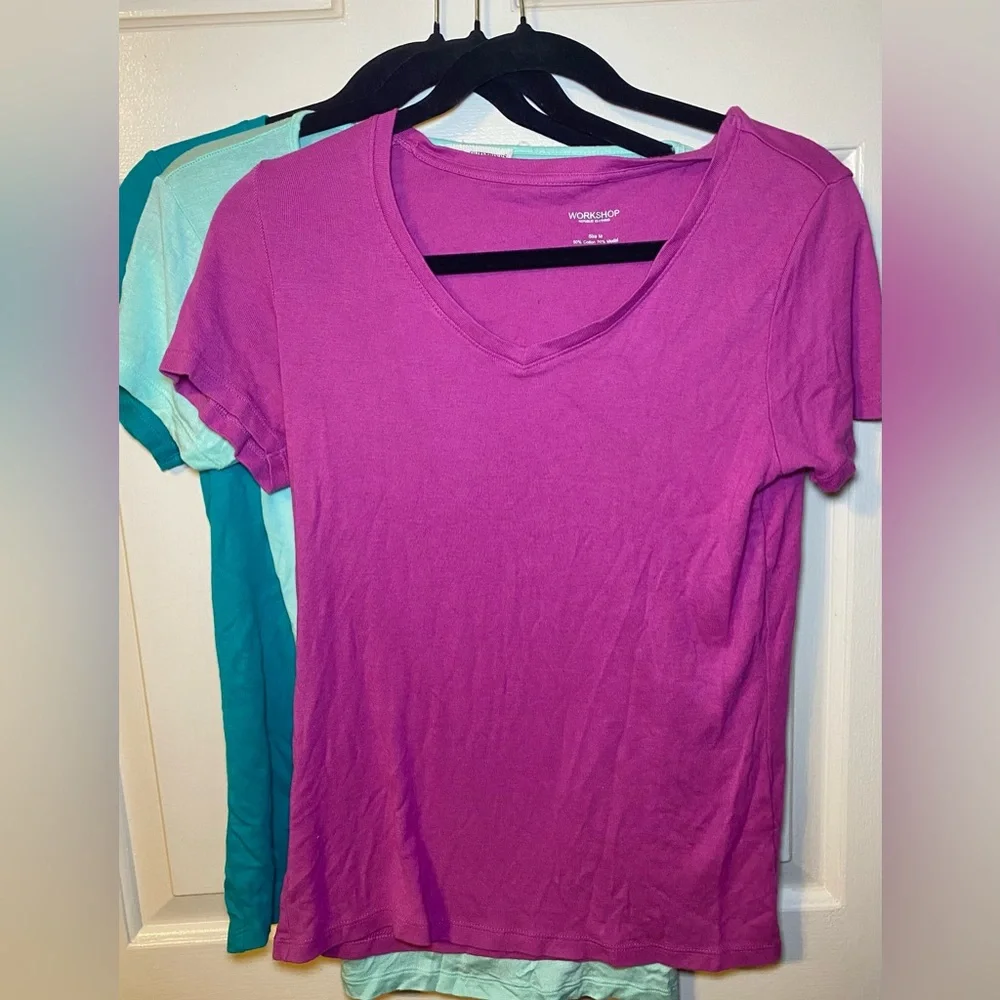 Women’s Workshop Color Tees Dark/Light Green Pink Set Of 3 Size M - Picture 1 of 1